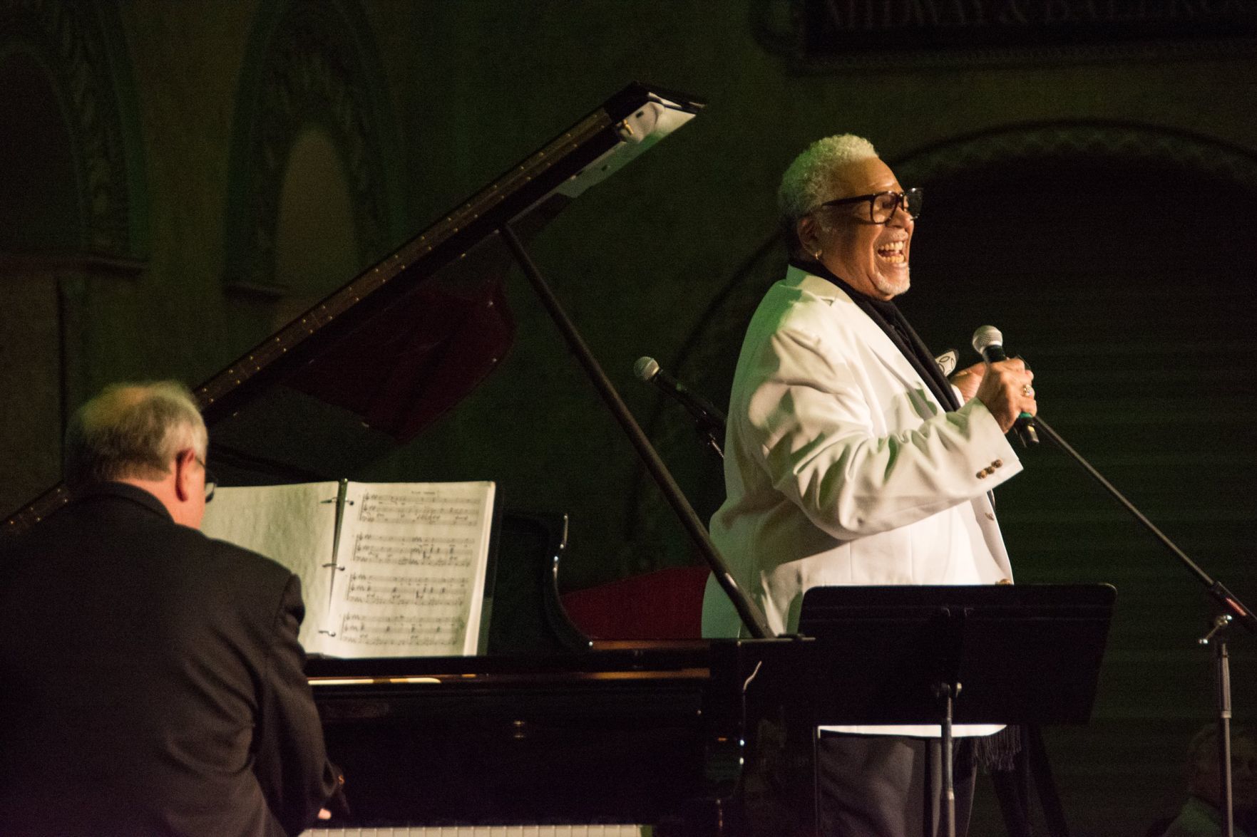 Greg Schweizer on the Piano, Ken Page of the Muny sings at the Saint Louis Cathedral Concerts Gala